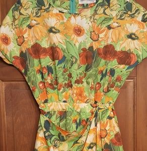 Vintage Floral Print Apron Dress